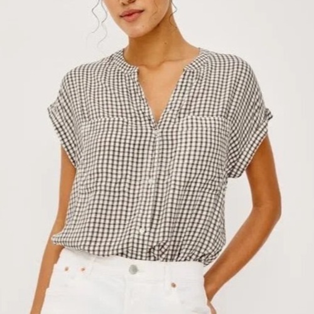 RAILS Espresso Brown GINGHAM Button-Up CUFF CAP SLEEVES Pockets MEL SHIRT/TOP S